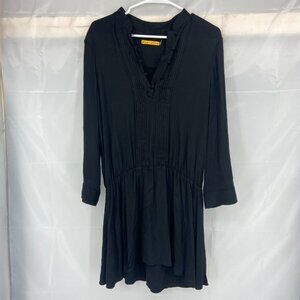 Alice & Olivia Women M Tunic Mini Dress Minimalist Solid Black Long Sleeve VNeck